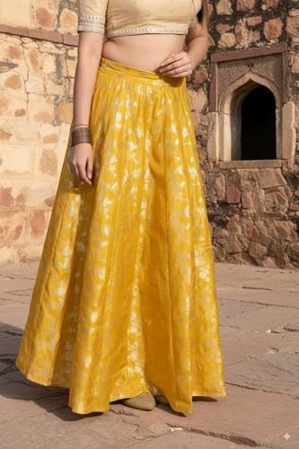 W for Woman Yellow Floral Jacquard Flared Skirt - (W50510-314474-M)