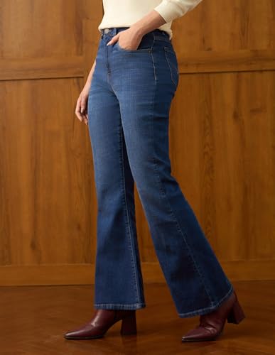 U.S. POLO ASSN. Women High Rise Extreme Flare Fit Jeans (UWAW25JEN392_Dark Blue_28)