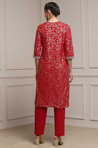 Biba Women Green-Maroon Cotton Straight Printed Suit Set_34