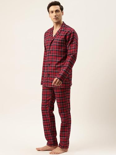 Hancock Men Cotton Checked Night Suit Blue Size XL