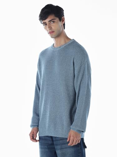 Jack & Jones Men Oversized Fit Blue Sweater