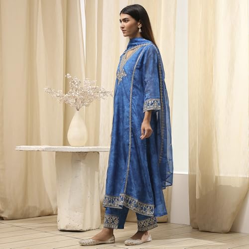 Biba Women's Polyester Kurta Set (SKDFST30509SS25BLU_Blue