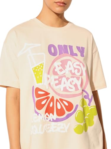 ONLY Women's Loose Fit Beige T-Shirt