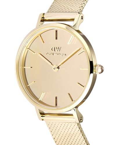 Daniel Wellington Petite Mirror Analogue Watch for Women with Gold Round Dial & Gold Stainless Steel Bracelet Band Water Resistant Women's Wrist Watches - DW00100797K