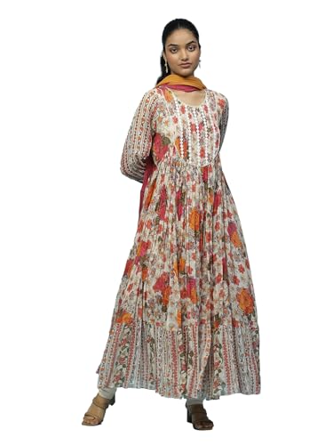 Aarke Ritu Kumar Ecru Floral Print Kurta With Churidar And Dupatta