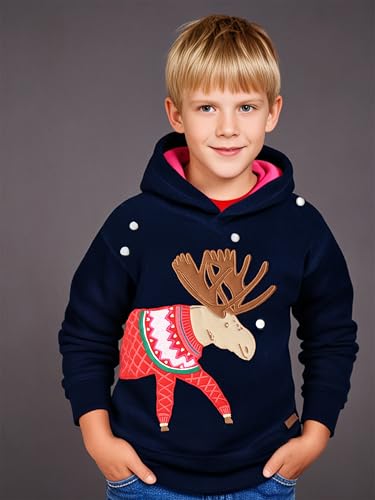 Cherry Crumble Navy Blue Solid Full Sleeves Hood Applique with Embroidery Unisex Winter Sweatshirt