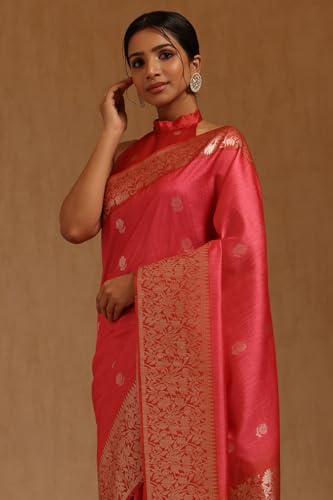 Soch Womens Pink Tussar Zari Woven Saree With Zari Woven