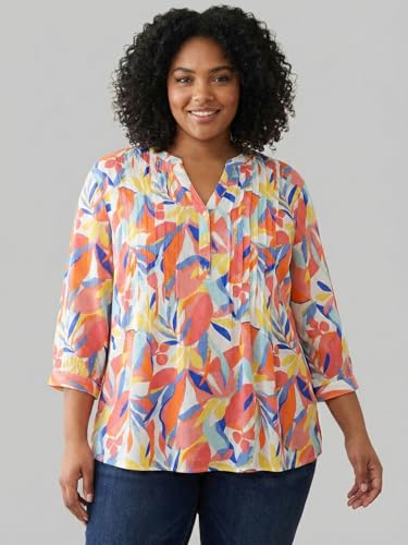 9 Impression Orange & White Printed Rayon Relax Fit Women's Plus Size Top (7XL)
