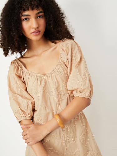 Max Women's Cotton A-Line Below The Knee Dress (VV58002_Beige