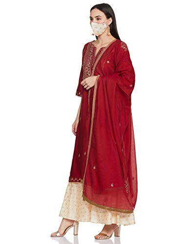 BIBA Women Cotton Solid Relaxed Salwar Kurta Dupatta(SKD6901_CHERRY RED_36), Large