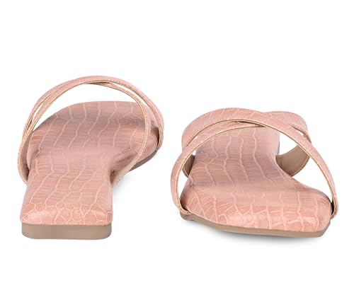 LOUIS STITCH Women’s Slip-On Flat Sandals | Comfortable Pink Flat Sandals | LSOF-FI07-CSCR | UK-4