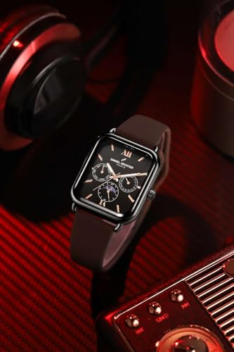 Daniel Hechter Paris Montmartre Unisex Multifunction Square Watch – Black Dial with Day-Date & 24-Hour Subdials, Moonphase Display, Sustainable Silicone Strap