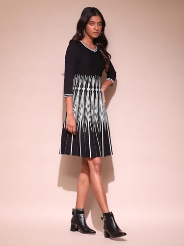 Label RITU KUMAR Round Neck Short Sleeve Short Dress Black