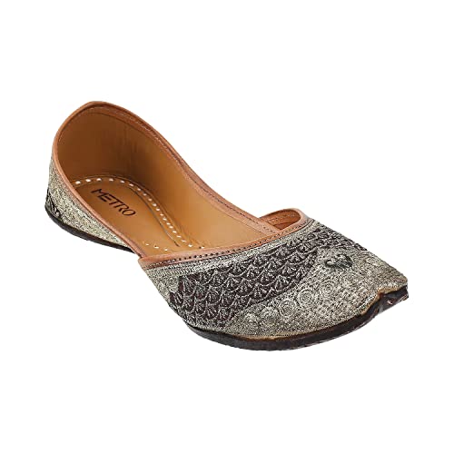Metro Womens Beaded Gun Metal Mojaris (Size (6 UK (39 EU))