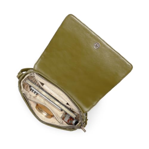 Fastrack Metro Quilt Sling Bag for Women|Olive Faux Leather Crossbody Bag| Quilted Flap Design with Zip & Magnetic Closure|Spacious Compartment with Organiser Pockets|Adjustable Strap|External Pocket