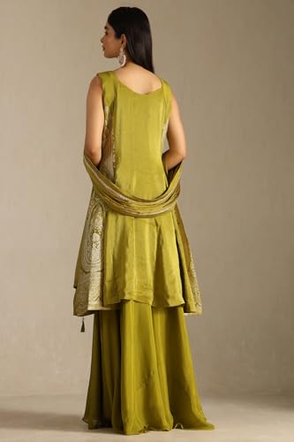 Soch Womens Green Tissue Zari Woven Suit Set With Mirror Work