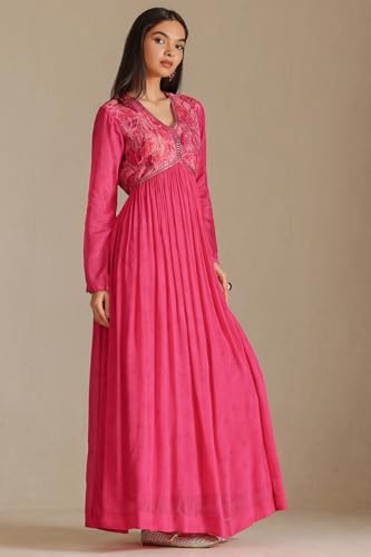 Soch Womens Fuchsia Chinon Floral Print Dress with Beads