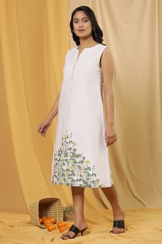 W for Woman White Floral Print Cotton A-Line Dress_24FEW11365-810684_XS