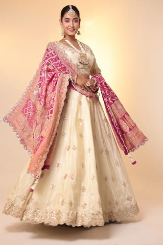 Women's Tissue Lehenga with Bandhej duppatta.