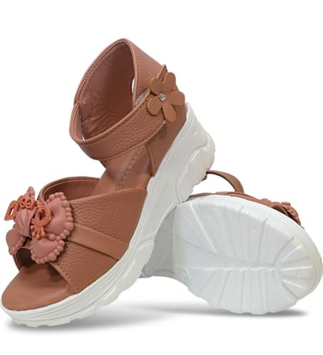 XMARTY Kids Girls Beautiful & Comfortable Sole Sandals | Stylish Block Heel Ankle Strap Sandals | Sandals Party Wedding Strappy (Pack Of 1) (Brown, UK Footwear Size System, Toddler, Age Range, Medium, 3 Years, 3.5 Years)