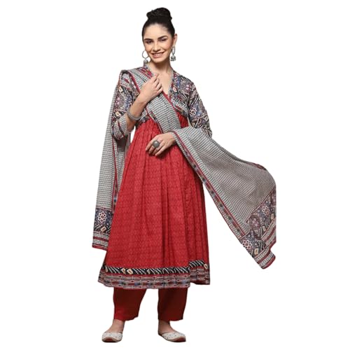 BIBA Women's Cotton Kurta Sets (SKDIKATSTO8991AW24MRN_Maroon