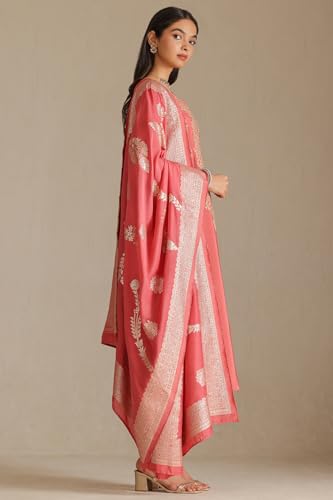 Soch Womens Pink Muslin Embroidered Suit Set With Zari