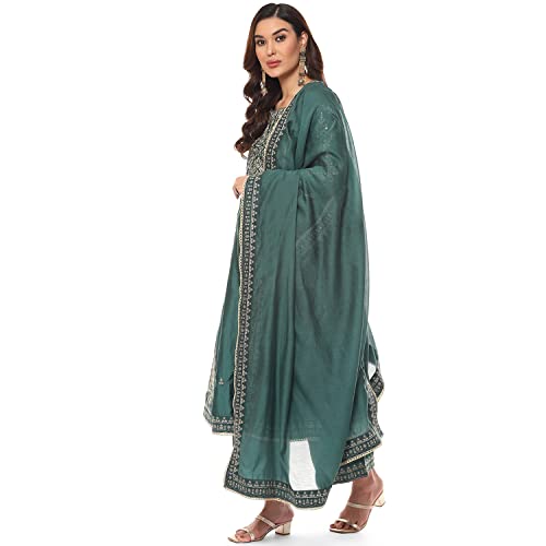 BIBA WOMEN EMBROIDERY STRAIGHT SALWAR KURTA DUPATTA(SKDKINARI7810_DARK GREEN_32)