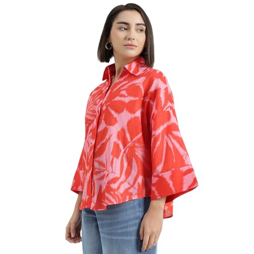 United Colors of Benetton Regular Fit Spread Collar Printed Shirt (Size : 2XL) - 26P5WVNTP327I901 Red