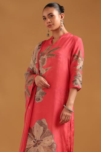 Soch Womens Peach Viscose Botanical Salwar Suit With Bead