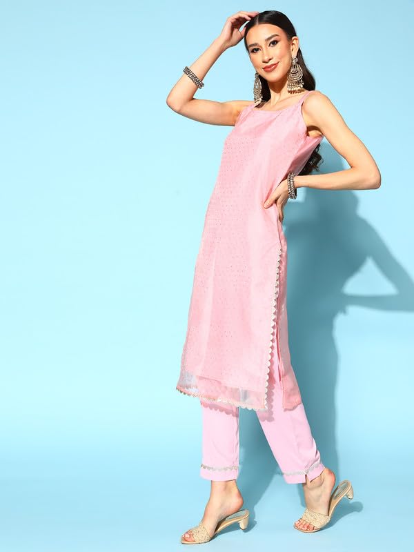 Ahalyaa Women's Polyester Kurta Set (AHKUDUPN-COMBO-473-FF-SS-25_Pink