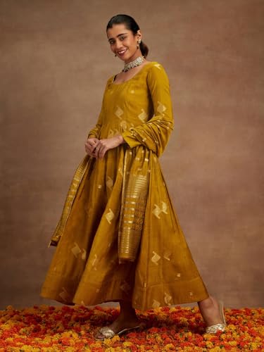Libas Women's Chanderi Silk Kurta Sets_34742H_Mustard_L