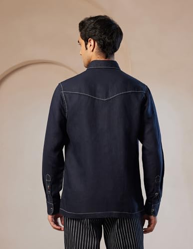 U.S. POLO ASSN. Pacho X Convertible Collar Linen Shirt (USSHTP0921_Navy_40)