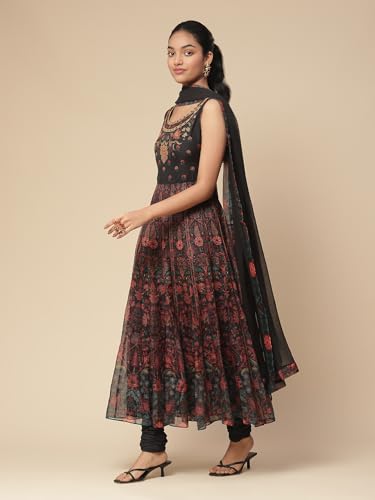 Aarke Ritu Kumar Black Floral Print Kurta With Churidar And Dupatta