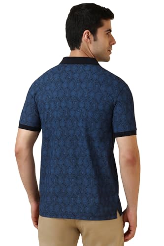 Allen Solly Men Navy Printed Polo Neck T-Shirt