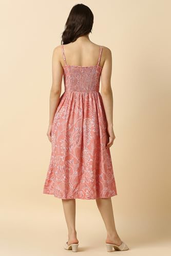 Allen Solly Women's Nylon Blend Modern Calf Length Dress (AHDRCRGFN65290_Peach