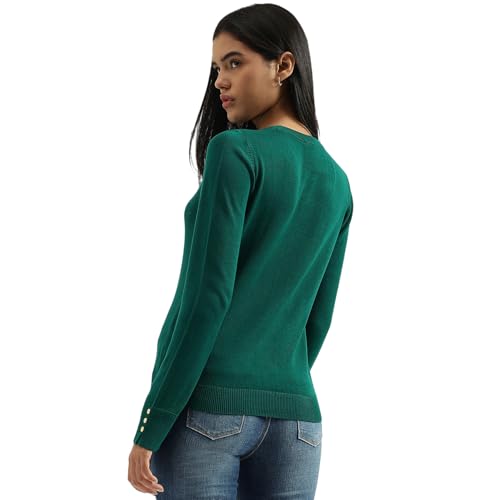UNITED COLORS OF BENETTON Round Neck Solid Sweater (Size: XS)-24A1092D3730G28Y Green