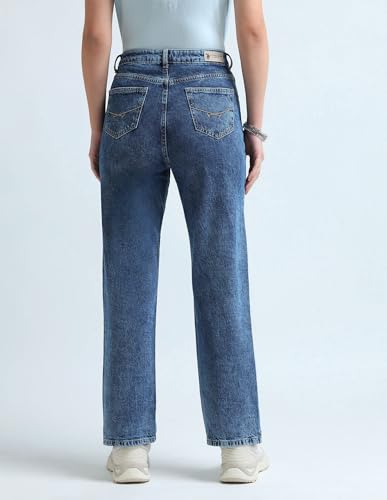 U.S. POLO ASSN. High Rise Straight Fit Jeans (UWAW25JEN382_Dark Blue_32)