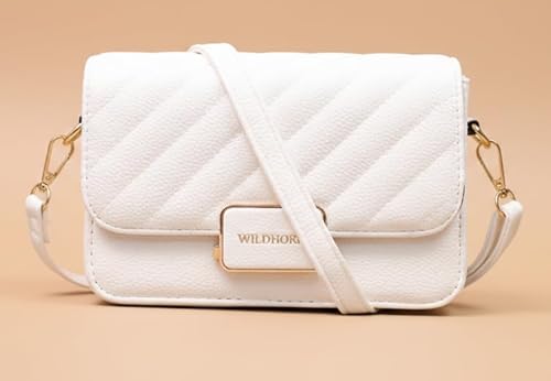WildHorn Vegan Leather Women’s Crossbody Sling Bag | Ladies Quilted Purse Handbag | Gift for Women (White)