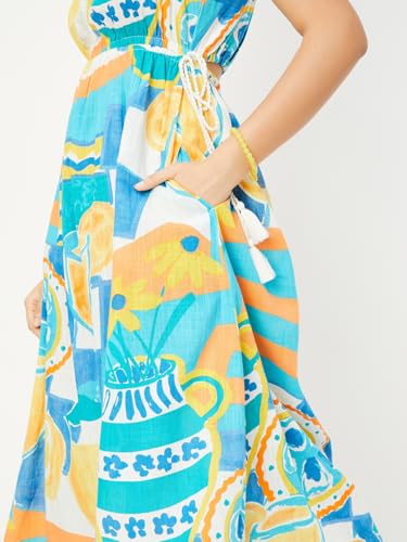 Max Kalki x Max Women Printed Tie-Up Waist A-line Dress(Multicolour_S)