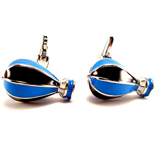 Peluche Blue, Silver Enamel Hot Air Balloon Novelty Cufflinks for Men