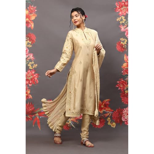 BIBA Women's Cotton Blend Suit Set (CKD8732SS23BEG_Beige