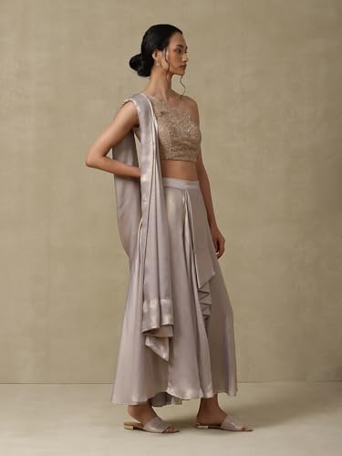 Silver Solid Saree Draped Saree With Blouse