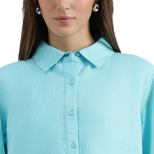 United Colors of Benetton Regular Fit Spread Collar Solid Dress (Size : XS) - 26P4WVNDR301ITQ1 Turquoise