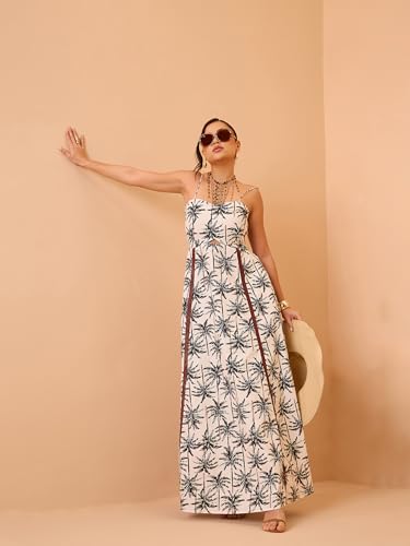 Pink Paprika by Sassafras Women's Black Printed Strappy Padded Midi Dress-S