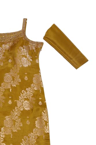 Soch Womens Light Green Brocade Floral Salwar Suit With Cutwork And Mirror