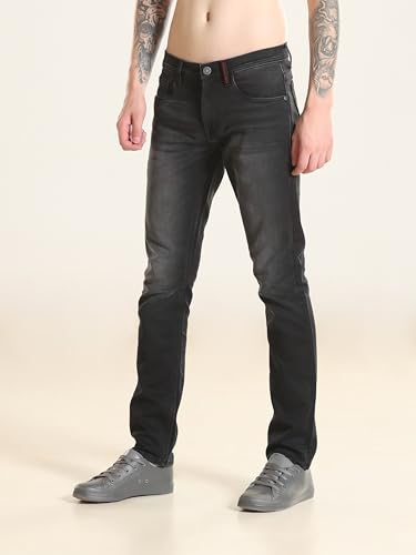 TURMS Men's Cool Tech Jeans All Degree Anti Odor UV Protectant Travel Edition Mid Rise Black Denim Pants | Stretchable Comfort Cotton Rich
