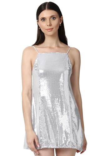 FOREVER 21 women's Polyester Classic Mini Dress (594519_Silver