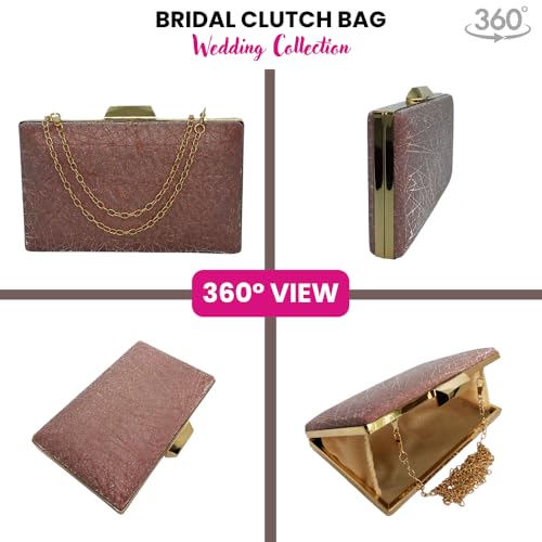 SLARA Bridal Clutch Purse for Women, Elegant Geometric Design with Gold Chain Strap, Perfect for Weddings, Parties, and Special Occasions (Beige)
