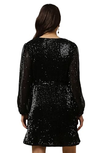 Allen Solly Women's Polyester Modern Mid-Thigh Length Dress (AHDRERGFY74096_Black