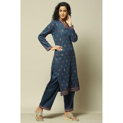 Rangriti Women Cotton Blend Straight Suit Set (WNTRWR18802AW23BLU_Blue